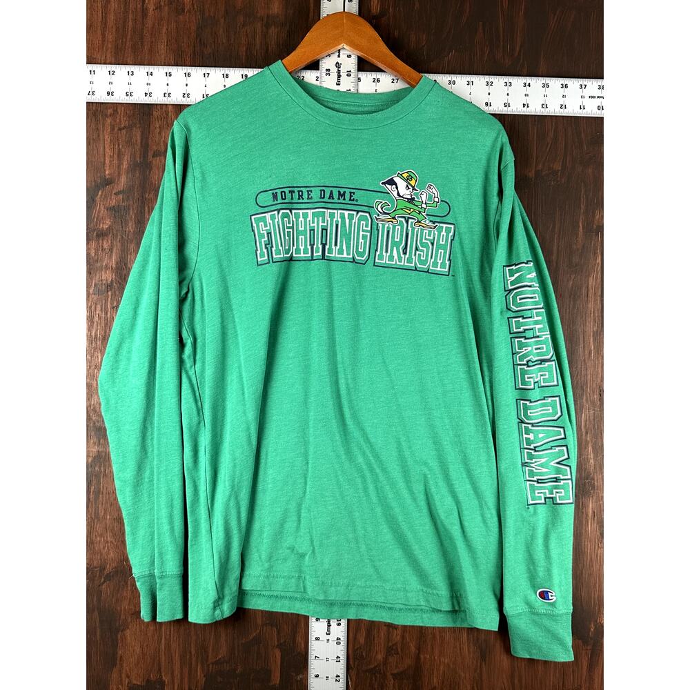 Notre Dame Fighting Irish Champion Long Sleeve Shirt Green‎ Blue Mens Large NCAA